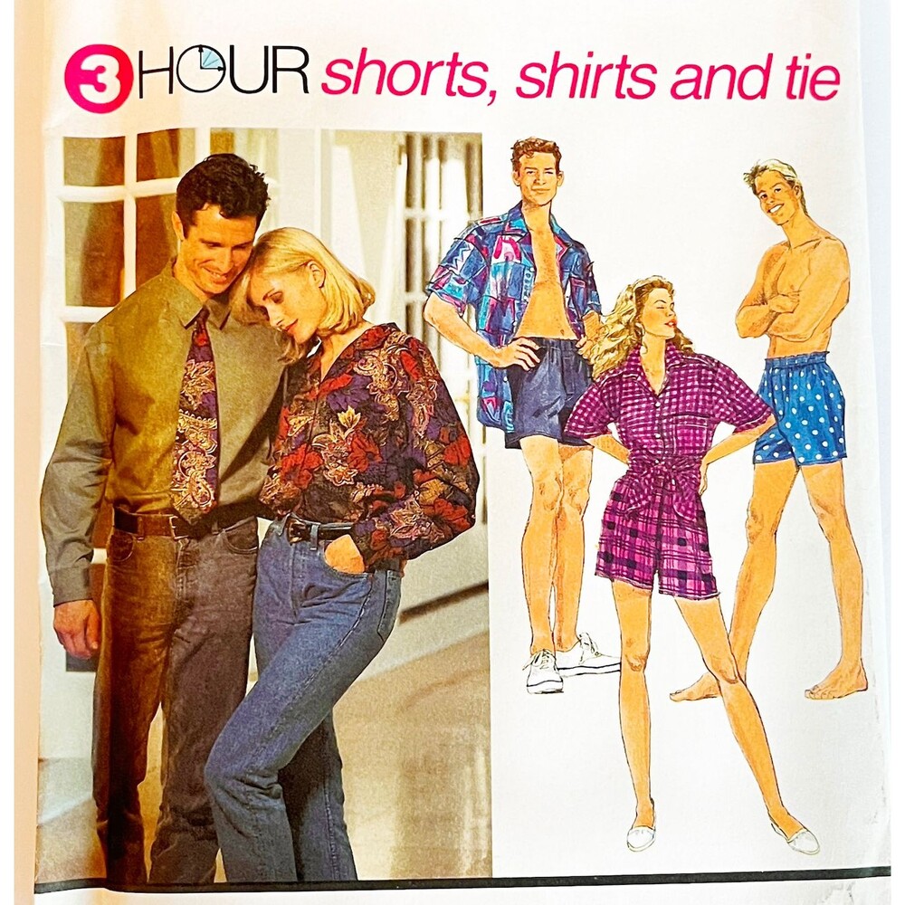 Simplicity 8150 Vintage 90s SewingPattern Shorts Shirt Tie Unisex Large XL Uncut